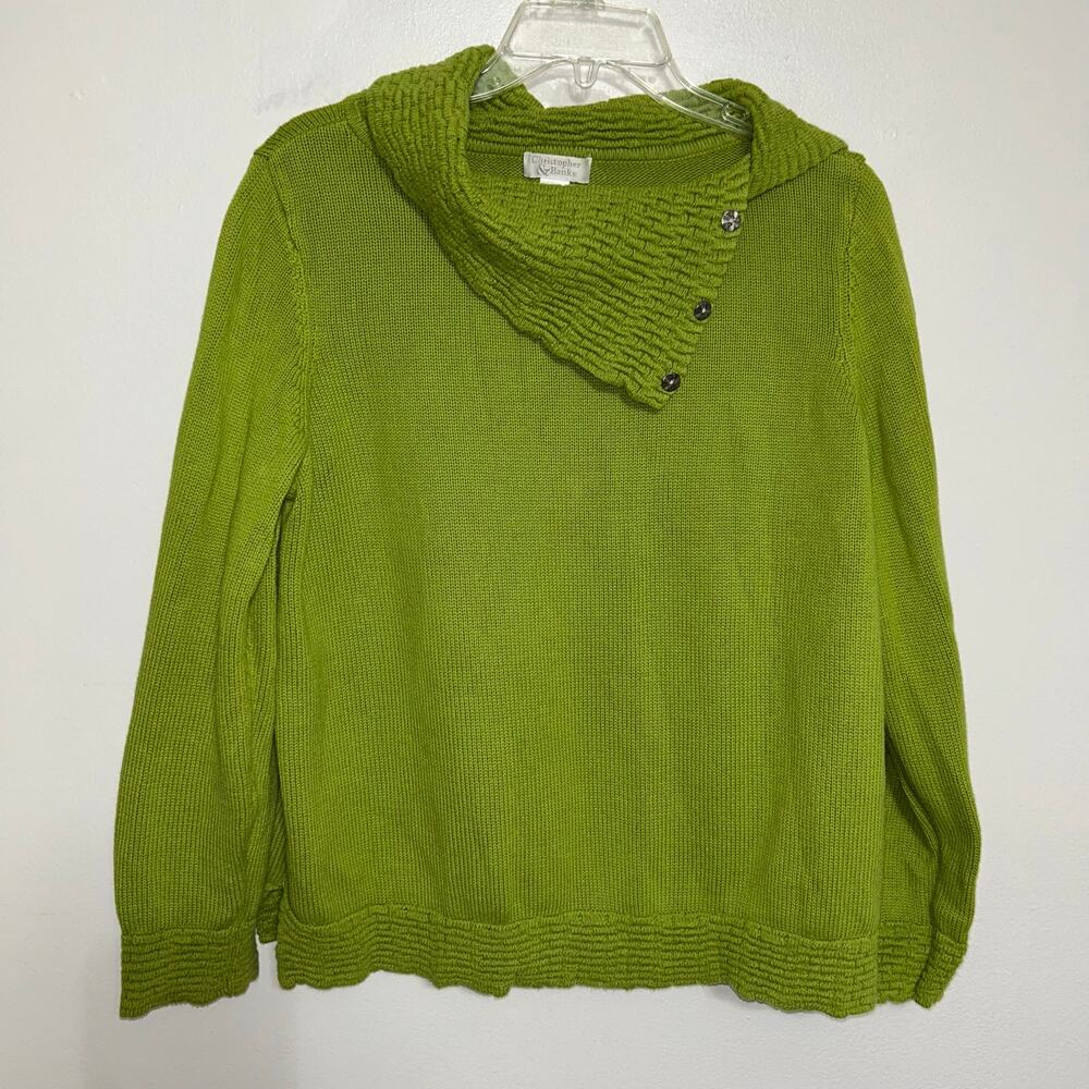 Christopher & Banks XL Lime Green Cotton Cowl Neck Sweater